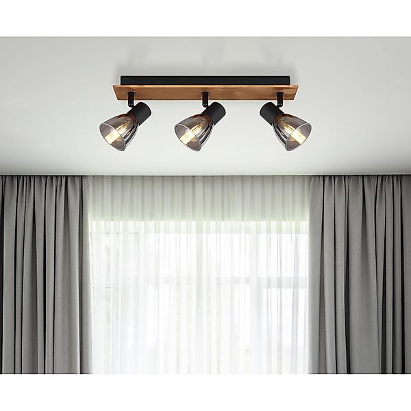 Globo Strahler Claude 3-flammig Dunkelbraun-Rauchfarben 400 x 70 x 155 mm günstig online kaufen