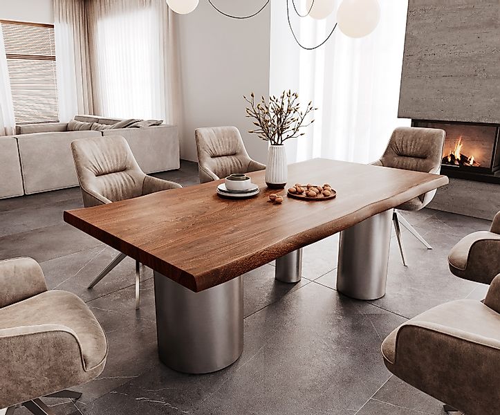 Esstisch Edge 200x100 XL Akazie Braun Troa Edelstahl gebürstet Live-Edge günstig online kaufen