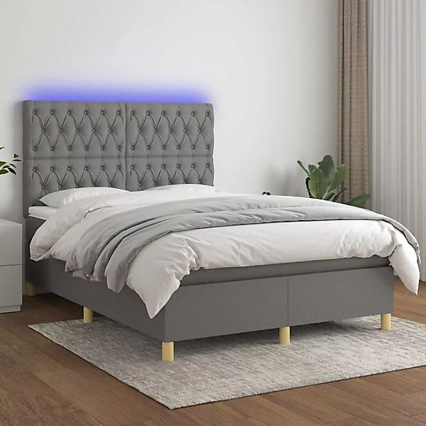 Vidaxl Boxspringbett Mit Matratze & Led Dunkelgrau 140x200 Cm Stoff günstig online kaufen