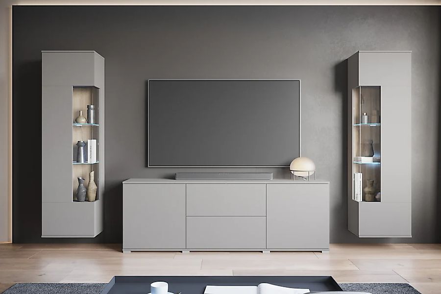 INOSIGN Wohnwand "KENIA", (Komplett-Set, 3 St.), Vitrinen mit Eckverglasung günstig online kaufen