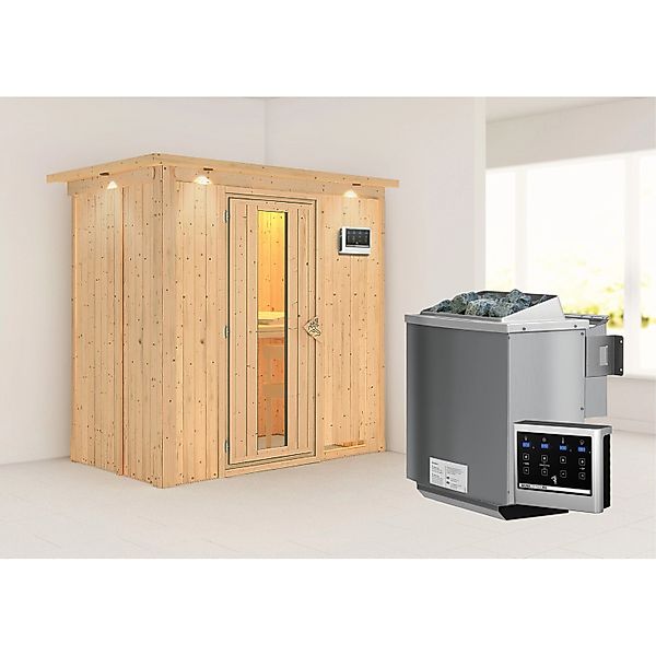 Karibu Sauna Vera + Bio-Ofen ext. Strg. Easy, Glastür klar, Dachkranz günstig online kaufen