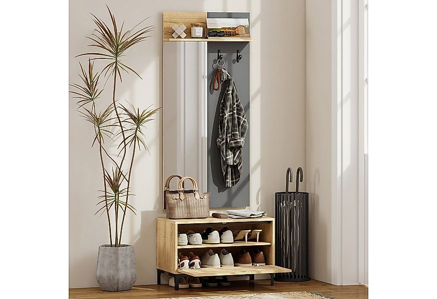 HOMCOM Garderoben-Set mit Spiegel, Haken, Schuhbank, Ablage, Klappschublade günstig online kaufen