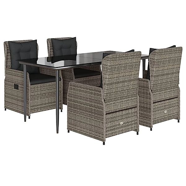 vidaXL 5-Tlg Garten-Essgruppe mit Kissen Grau Poly Rattan 3262857 günstig online kaufen