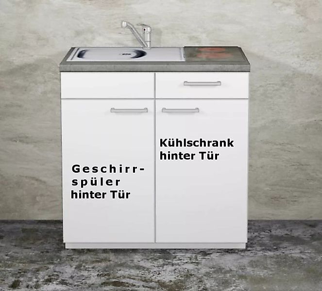 Miniküche MANKAMINI 12 (Höhe XXL) Weiß, 110 cm mit Kochfeld, Kühlschrank, G günstig online kaufen