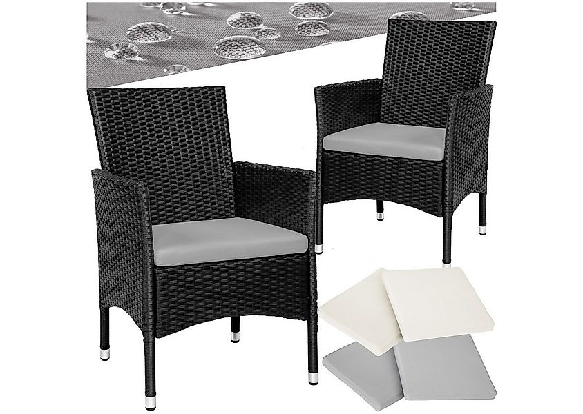 tectake Rattanstuhl 2er Set Rattanstuhl (Set, 2 St), Polsterbezüge in Beige günstig online kaufen