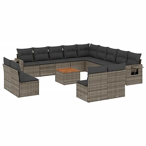 vidaXL 14-Tlg Garten-Sofagarnitur mit Kissen Grau Poly Rattan 3257152 günstig online kaufen