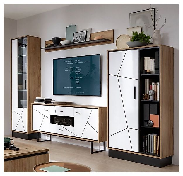 Lomadox Wohnwand BRISTOL-129, (4-St), Catania Eiche Nb. mit schwarz und wei günstig online kaufen