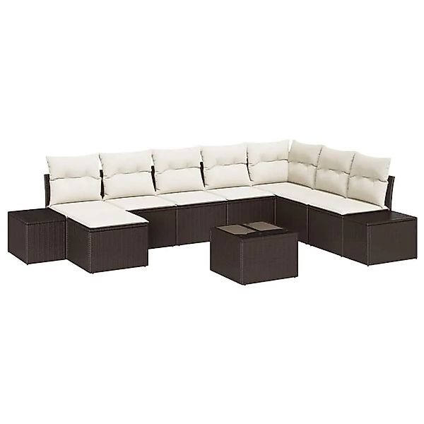 vidaXL Gartensofa-set mit Kissen 9-Tlg Braun Poly-Rattan 3347188 günstig online kaufen