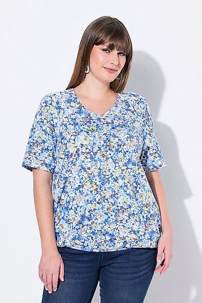 Ulla Popken T-Shirt T-Shirt Gummisaum V-Ausschnitt günstig online kaufen