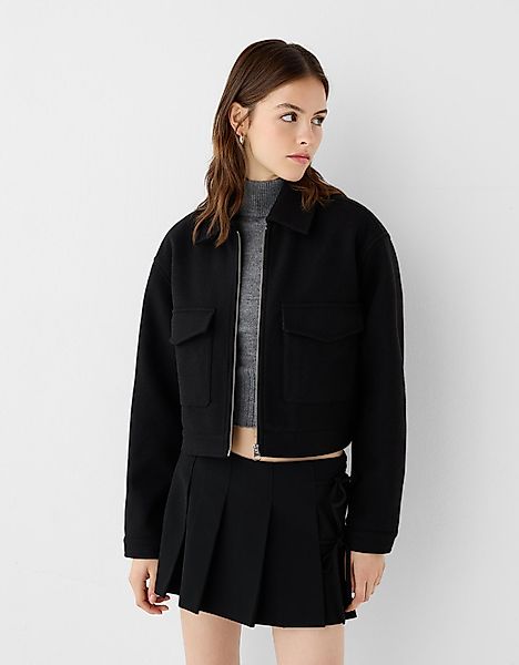 Bershka Soft-Cropped-Jacke Damen Xs Schwarz günstig online kaufen