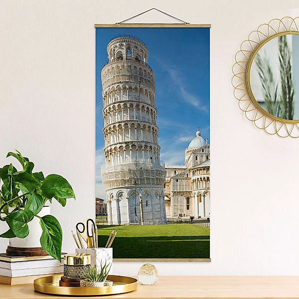 Stoffbild mit Posterleisten - Hochformat Der schiefe Turm von Pisa günstig online kaufen
