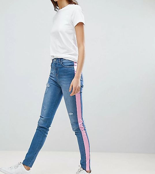 Chorus – Tall – Enge Jeans mit seitlichem Folien-Streifen in Rosa-Blau günstig online kaufen