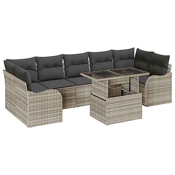 vidaXL 8-Teiliges Garten Sofa Set mit Kissen Hellgrau Poly Rattan 3348418 günstig online kaufen