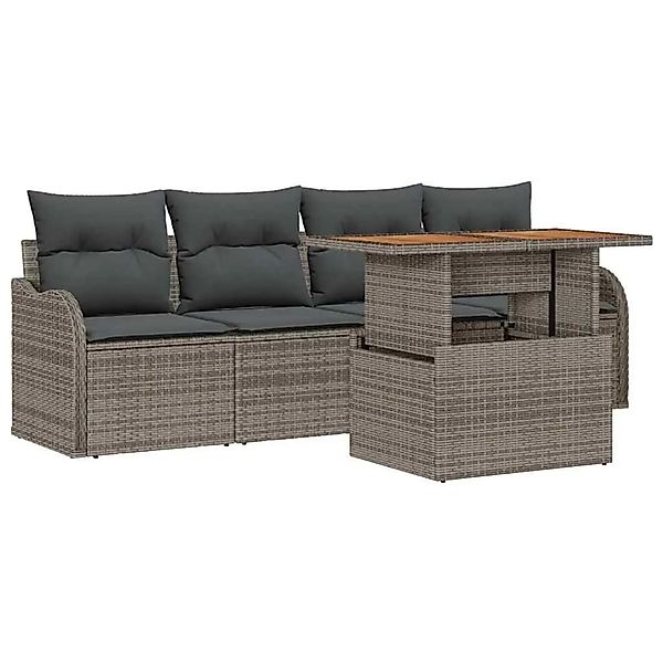 vidaXL Gartensofa-Set mit Kissen 5 Stk Grau Poly-Rattan 3349390 günstig online kaufen