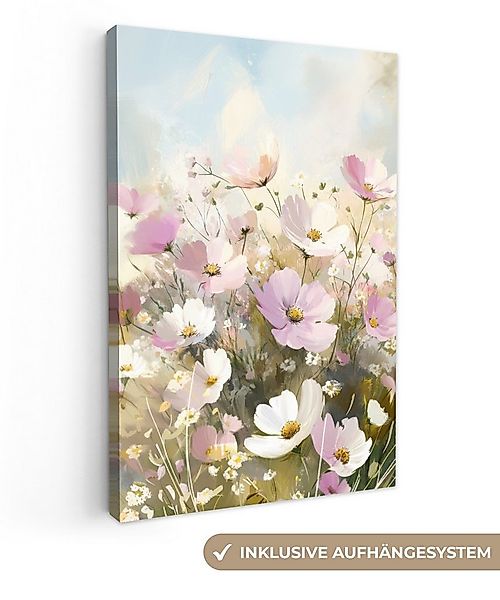 OneMillionCanvasses® Leinwandbild Blumenfeld - Helle Farbtöne - Gemalt, Fot günstig online kaufen