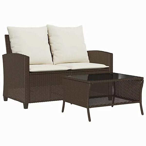 vidaXL Loungesofa Gartensofa 2-Sitzer mit Kissen & Tisch Braun Poly Rattan, günstig online kaufen