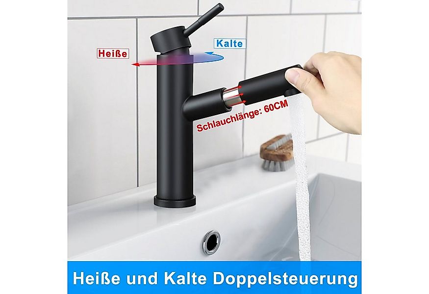 ZMH Waschtischarmatur Bad Schwarz Wasserhahn Ausziehbar Brause Mischbatteri günstig online kaufen