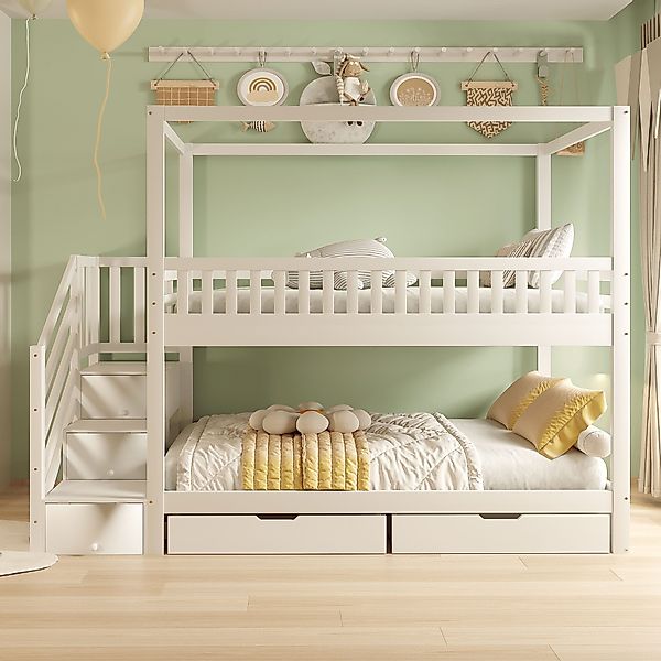 KLAM HOME Etagenbett Kinderbett mit Ablagefächern günstig online kaufen