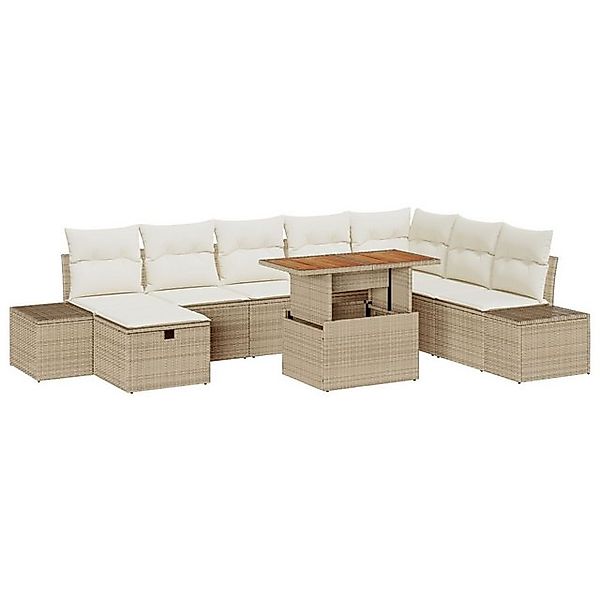 vidaXL Loungesofa 9-teiliges Garten-Ess-Set mit Kissen Beige Poly Rattan, 9 günstig online kaufen