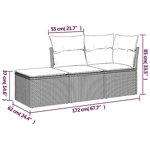 vidaXL Gartenlounge-Set 3-tlg. Garten-Sofagarnitur mit Kissen günstig online kaufen