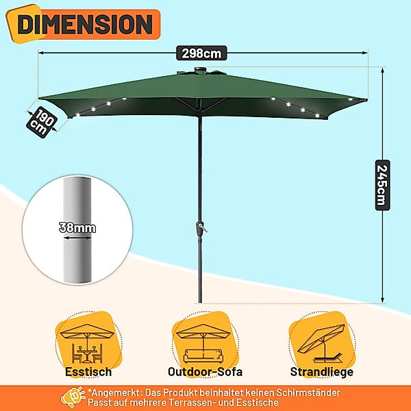 Clanmacy Sonnenschirm Rechteckig LED Solar Gartenschirm günstig online kaufen