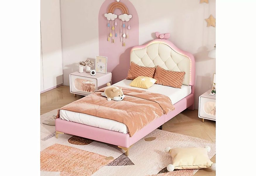 OKWISH Polsterbett Kinderbett mit Holzlatten, Kunstleder, rosa Bettrahmen ( günstig online kaufen