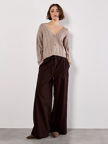 Apricot Cardigan Croped Jacke mit Lochmuster und Stickerei günstig online kaufen