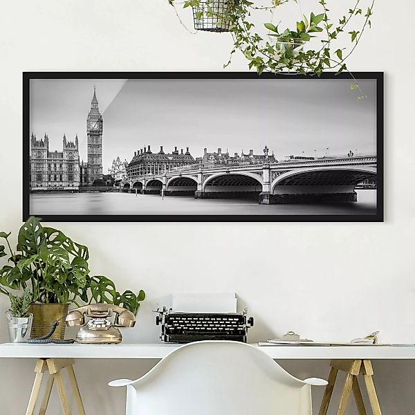 Bild mit Rahmen - Panorama Westminster Brücke und Big Ben günstig online kaufen