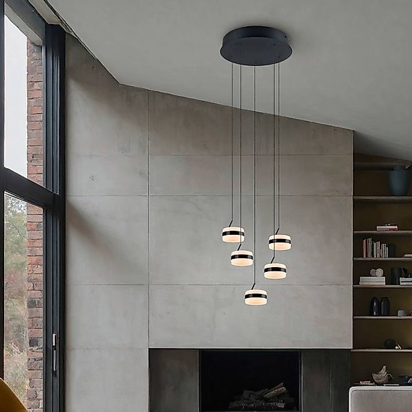 LED-Pendellampe Dios, nickelfarben, Ø 45 cm, CCT, 5-flg. günstig online kaufen