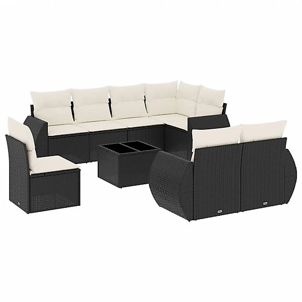 vidaXL 9-Tlg Garten-Sofagarnitur mit Kissen Schwarz Poly Rattan 3253983 günstig online kaufen