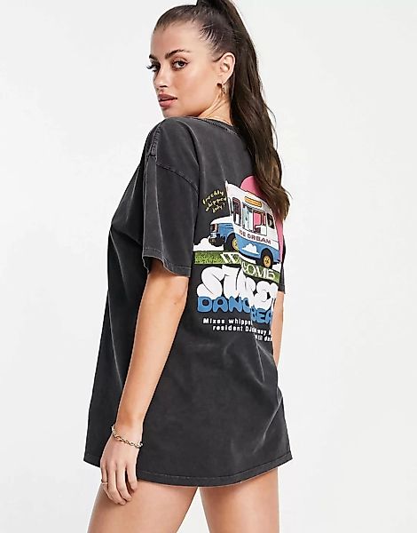 Crooked Tongues – Oversize-T-Shirt mit Eiswagen-Print in Schwarz günstig online kaufen