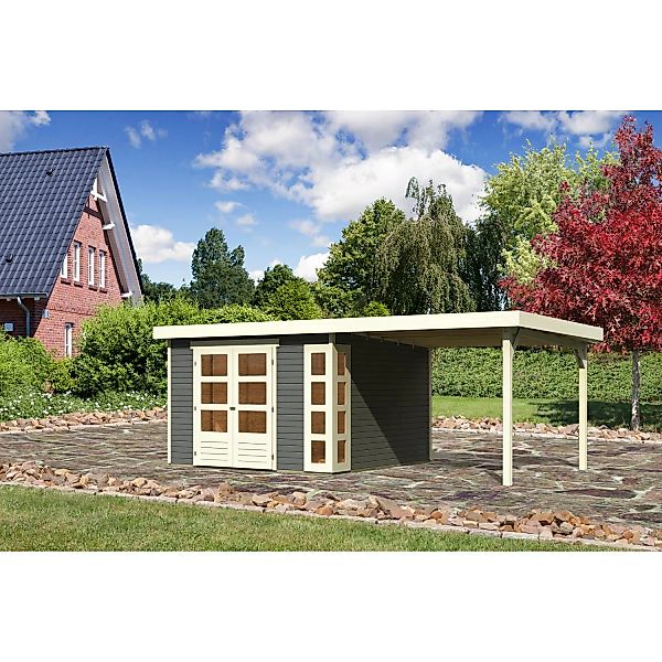 Karibu Holz-Gartenhaus Sölve Terragrau Flachdach Lackiert 298 cm x 302 cm günstig online kaufen