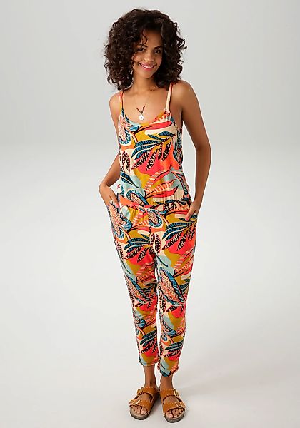 Aniston CASUAL Overall, mit farbenfrohen, extravaganten Blättern bedruckt günstig online kaufen