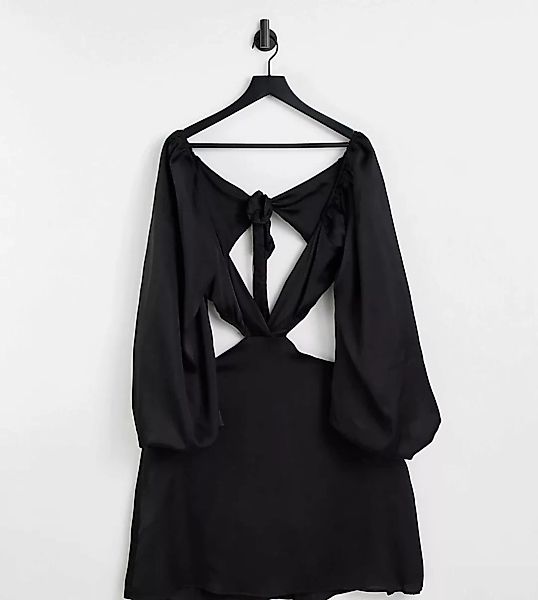 In The Style Plus x Yasmine Chanel – Skater-Kleid aus Satin in Schwarz mit günstig online kaufen