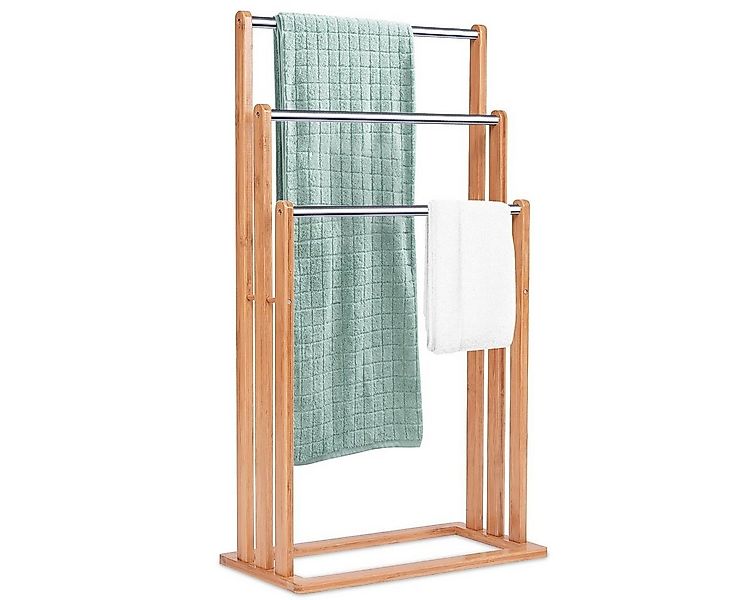 COSTWAY Handtuchständer, mit 3 Handtuchstangen, aus Bambus + Edelstahl günstig online kaufen