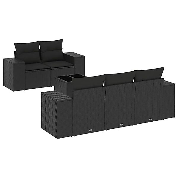 vidaXL 6-Tlg Garten-Sofagarnitur mit Kissen Schwarz Poly Rattan 3222294 günstig online kaufen