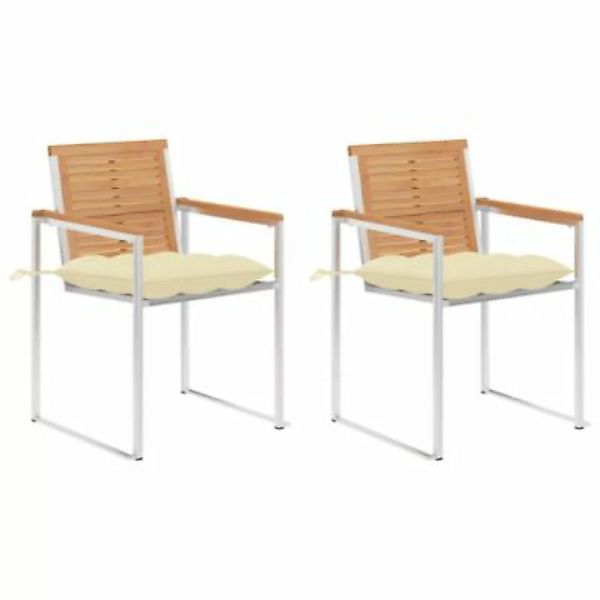 vidaXL Gartenstühle mit Kissen 2 Stk. Massivholz Teak und Stahl Gartenstuhl günstig online kaufen
