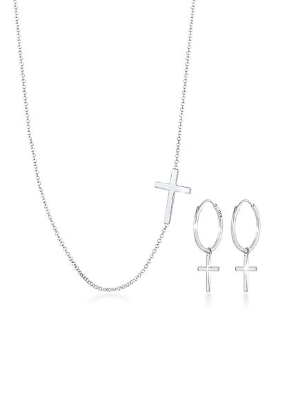 Elli Schmuckset Kette Creolen Ohrringe Kreuz günstig online kaufen