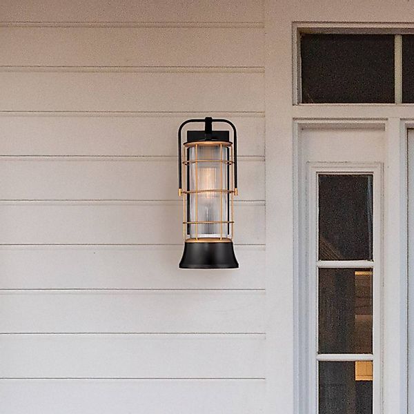 Außenwandleuchte RIVAMAR, Höhe 41 cm, schwarz/gold, IP44 E27 günstig online kaufen