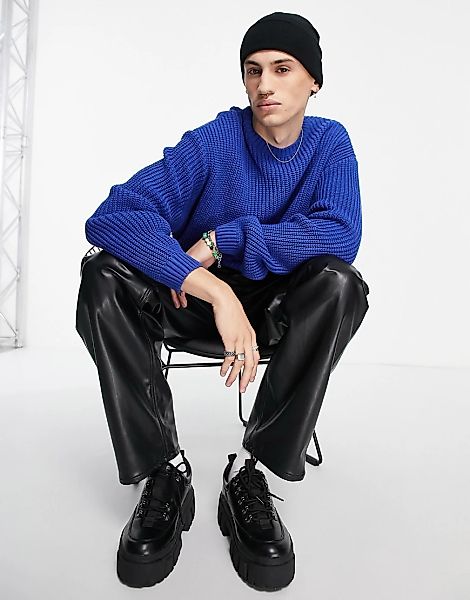 ASOS DESIGN – Oversize-Pullover in Kobaltblau mit Patentmuster günstig online kaufen