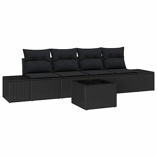 vidaXL Sofa Set mit Kissen 5-Tlg Schwarz Poly-Rattan 3346933 günstig online kaufen
