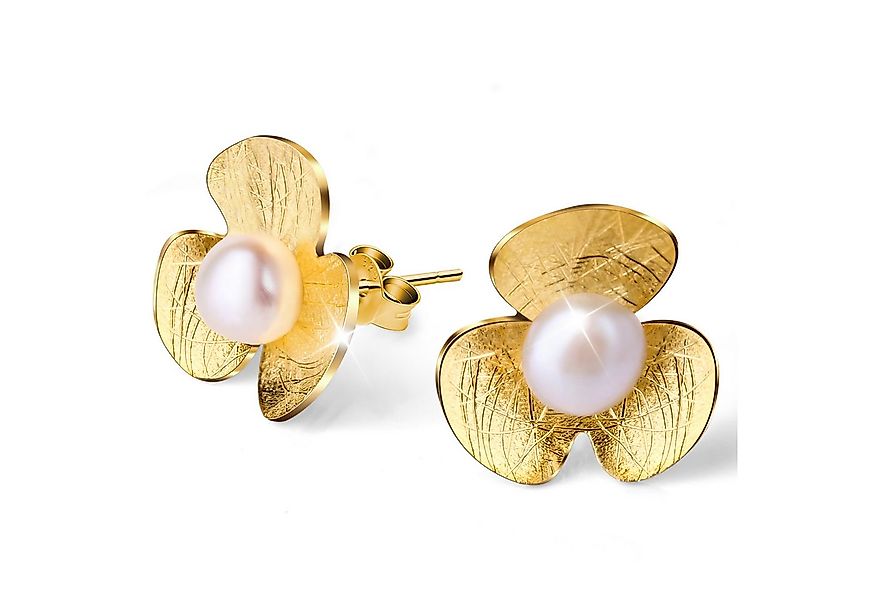 Runde Perlé Paar Ohrstecker Kleeblatt mit Perle, handgefertigte Ohrstecker, günstig online kaufen