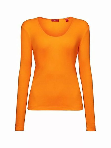 Esprit Langarmshirt Pointelle-T-Shirt mit weitem Rundhalsausschnitt (1-tlg) günstig online kaufen