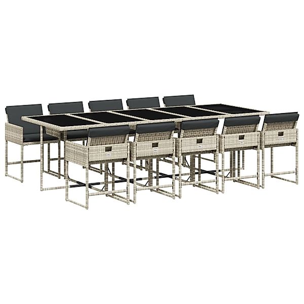 vidaXL 11-Tlg Garten-Essgruppe mit Kissen Hellgrau Poly Rattan 3211295 günstig online kaufen