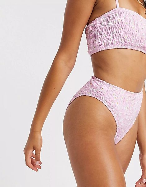 Missguided – Rosa geblümte Bikinihose mit hohem Beinausschnitt und hohem Bu günstig online kaufen