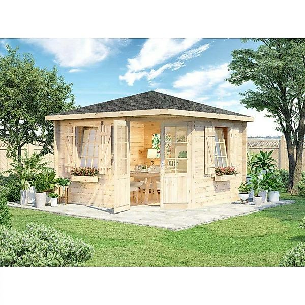 Alpholz Gartenhaus Monica Royal Spitzdach 375 cm x 375 cm Braun günstig online kaufen