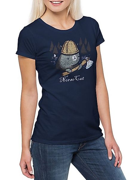 Urban Backwoods Print-Shirt Norse Cat Damen T-Shirt Arsen Fenris Celtic Irm günstig online kaufen