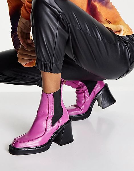 Topshop – Hunter – Ankle-Boots aus Leder in Rosa mit Absatz günstig online kaufen