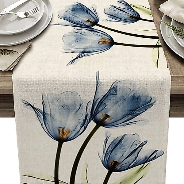 FELIXLEO Tischläufer Tischläufer Blaue Blume 33x180cm günstig online kaufen