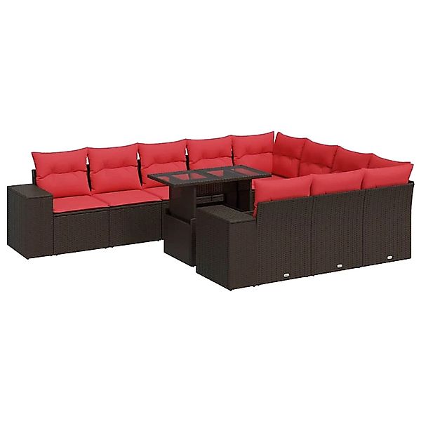 vidaXL 11-Tlg Garten-Sofagarnitur mit Kissen Braun Poly Rattan Akazie 33268 günstig online kaufen